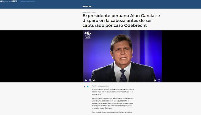 Alan García falleció este miércoles en el hospital Casimiro Ulloa. (Captura: Caracol - Colombia)