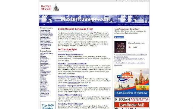 Master russian. Este sitio está en inglés, pero le enseña desde la gramática del idioma hasta la pronunciación a través de diálogos. Y sí, también hay funfacts de Rusia y su historia.