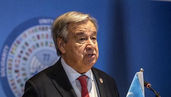 El secretario general de las Naciones Unidas, Antonio Guterres, dirige una conferencia de prensa en Kampala el 21 de enero de 2024. (Foto de LUIS TATO / AFP)