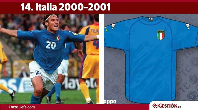 Italia no hizo un buen papel en Corea-Japón 2002, pero en las Clasificatorias utilizó esta vistosa camiseta.