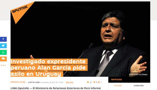 García fue informado el pasado jueves que la investigación en su contra se ampliaría por los delitos de colusión y lavado de activos.&nbsp;(Foto: Sputnik)