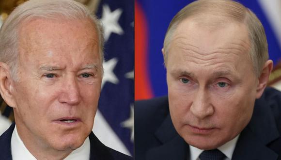 Biden, anunció el martes la primera tanda de sanciones contra Rusia y prometió castigos más severos por delante si Moscú continúa su agresión. Las sanciones, entre otras cosas, apuntan a los bancos rusos y a la deuda soberana. (Foto: MANDEL NGAN y Mikhail Metzel / varias fuentes / AFP)