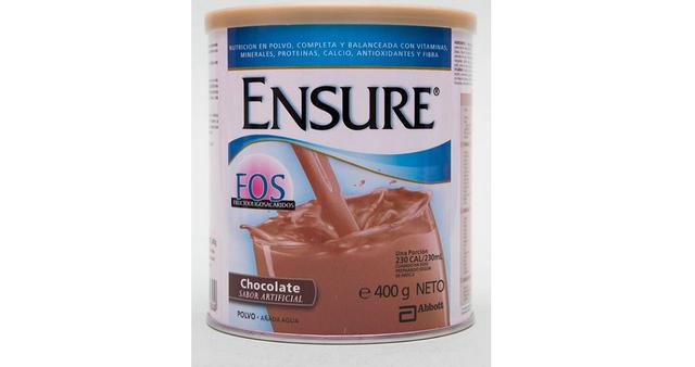 El complemento nutricional Ensure FOS en polvo en sabores chocolate, fresa y vainilla en lata de 400 gr. También, fue afectado por la concertación el Ensure FOS Polvo de sabor vainilla en lata de 1000 gr. (Foto: Difusión)