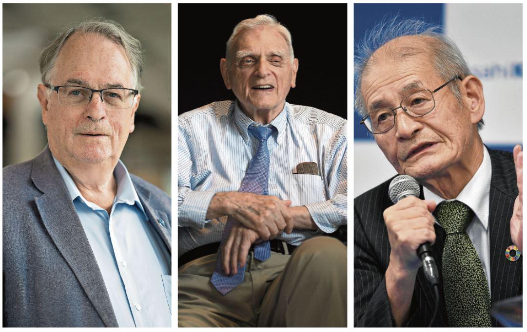 Nobel de Química: Whittingham, segundo británico en ganar este año. Goodenough, con 97, es el laureado de más edad. Yoshino, “el secreto es seguir pensando”, declaró. (Fotos: AFP)