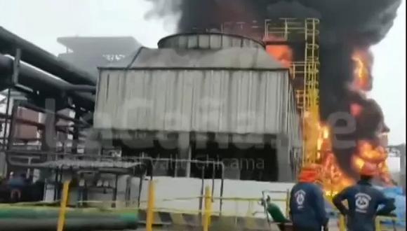 Incendio en fábrica de azucarera Casa Grande. (Foto: Vídeo Canal N)