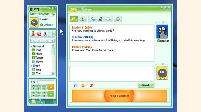 ICQ. Este programa fue creado por la firma israelí Mirabilis en 1996. Fue la primera plataforma popular de mensajería, pues ofrecía mensajes de texto, envío de mensajes a móviles, tarjetas virtuales, etc. Se le considera como el padre de sistemas tan popu