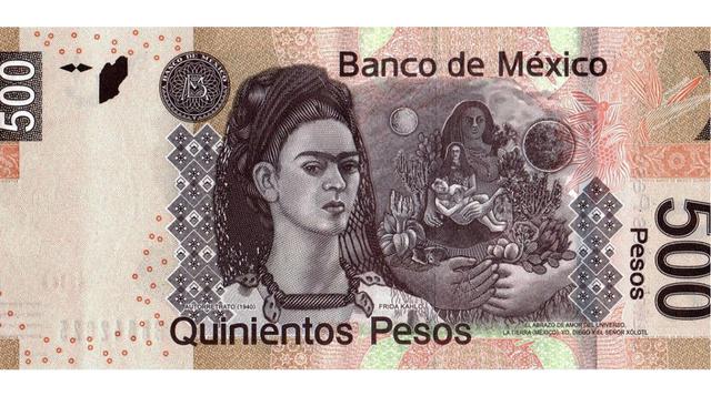 Pesos mexicanos. Si bien es cierto, los billetes mexicanos entran a una competencia dura en comparación con algunos de los ya mencionados. Sin embargo, ejemplos como el billete de 500 pesos, donde aparece Frida Kahlo y Diego Rivera, parece no tener proble