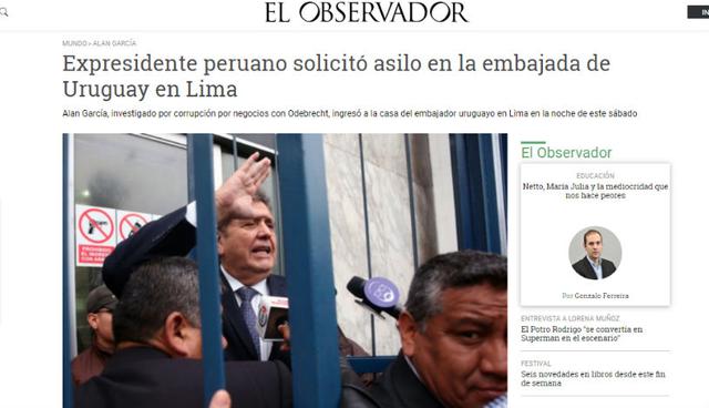 "El ex presidente ha solicitado asilo a ese país, conforme a lo dispuesto por la Convención sobre Asilo Diplomático de 1954, de la cual son parte el Perú y Uruguay", expresó el comunicado de Cancillería.&nbsp;(Foto: El Observador)