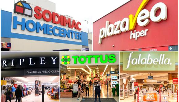 Sodimac, Plaza Vea, Ripley, Tottus y Falabella son algunos de los comercios que atienden pedidos por el canal online de cada tienda. (Composición: El Comercio)
