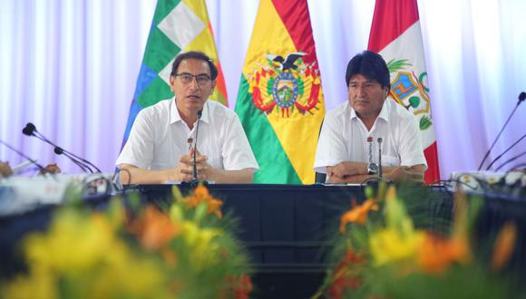 Los presidente de Perú, Martin Vizcarra, y de Bolivia, Evo Morales, se reunieron en la ciudad boliviana de Cobija. (Foto: Presidencia)