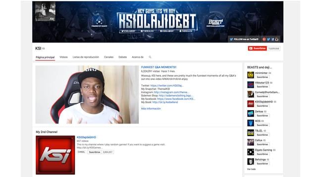 KSI. Gana US$ 4.8 millones y tiene 10.8 millones de suscriptores.