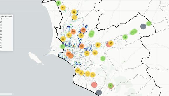 El mapa de calor del COVID-19 muestra los casos confirmados y el avance de la vacunación. (Foto: CDC-Perú)
