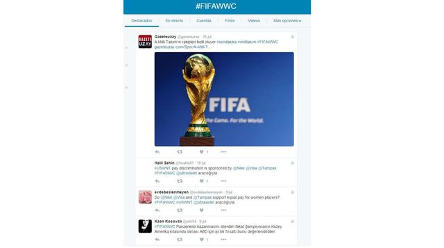 Fútbol femenino: Los tuits sobre el mundial de fútbol femenino en Canadá, bajo la etiqueta #FIFAWWC fueron vistos 9.000 millones de veces entre el 6 de junio y el 5 de julio de 2015