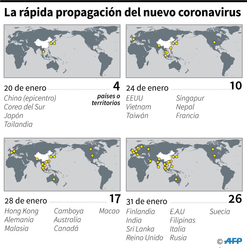 Países en donde se confirmaron infecciones con el nuevo coronavirus 2019-nCoV. (AFP).