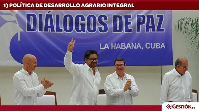 Fue el primer tema abordado en las negociaciones. Cuando las FARC se levantaron en armas lo hicieron en búsqueda de una reforma agraria para los campesinos pobres. Las partes lograron en mayo del 2013 un acuerdo para resolver el despojo y la invasión de t