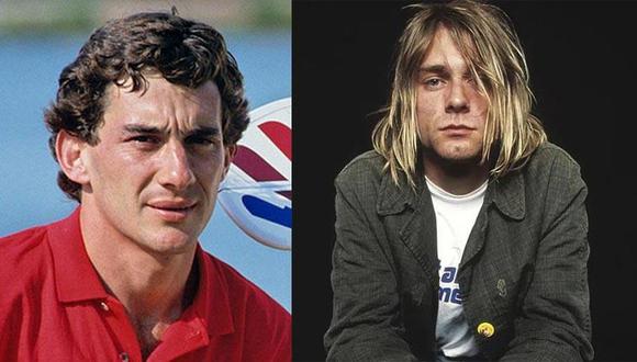 Ayrton Senna (izq.), reconocido piloto de Fórmula 1, y Kurt Cobain, exvocalista y líder de la banda Nirvana. |Foto: EFE