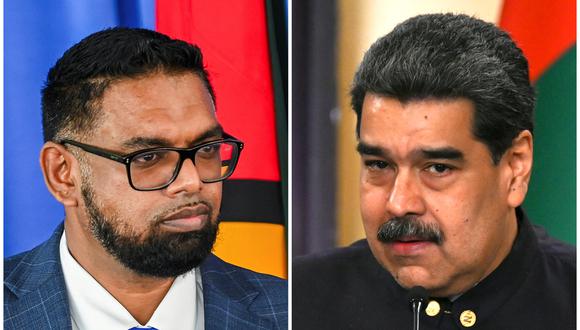 Los presidentes de Guyana, Irfaan Ali, y de Venezuela, Nicolás Maduro. (Keno GEORGE, Federico PARRA / AFP/Archivo).