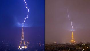 Un rayo impacta en la Torre Eiffel en plena tormenta eléctrica