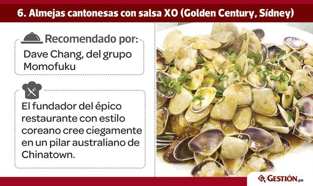 "Mi lugar preferido para bien entrada la noche es Golden Century en Sídney. Está abierto hasta las 4 am, lo suficientemente tarde como para ir después de mi trabajo. Siempre pido ‘pippis’ (almejas locales) con salsa XO y fideos crujientes. Es mi plat