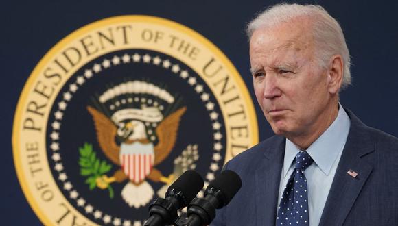 El presidente de los Estados Unidos, Joe Biden, habla sobre la respuesta de la administración a los objetos aéreos recientes en la Casa Blanca en Washington, DC, el 16 de febrero de 2023. (Foto de MANDEL NGAN / AFP)