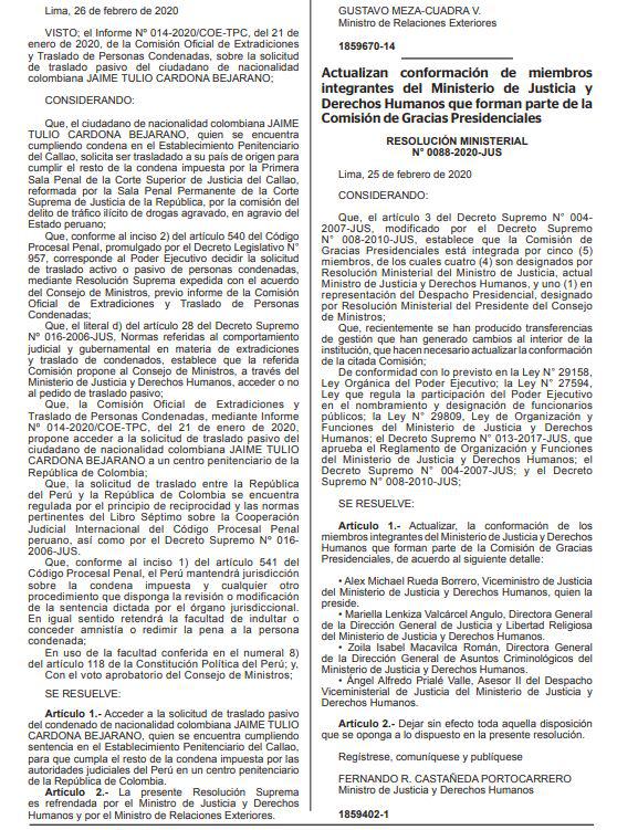 La resolución del Ministerio de Justicia y Derechos Humanos confirma un cambio en la Comisión de Gracias Presidenciales.