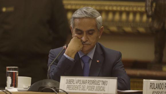 El ex presidente del Poder Judicial, Duberlí Rodríguez, renunció luego de haber sido mencionado en los audios que implicaron a miembros del CNM y a jueces como Walter Ríos y César Hinostroza. (Foto: USI)