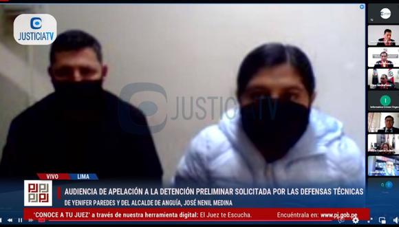 Yenifer Paredes participó de manera virtual en la audiencia de apelación contra su detención preliminar. (Foto: Justicia TV)