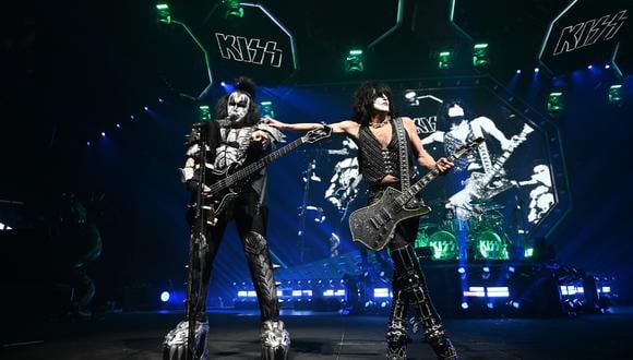 UNIONDALE, NEW YORK - MARCH 22:  Gene Simmons, Paul Stanley of the band KISS perform on stage during KISS End Of The Road World Tour at Nassau Coliseum on March 22, 2019 in Uniondale, New York. (Photo by Kevin Mazur/Getty Images)