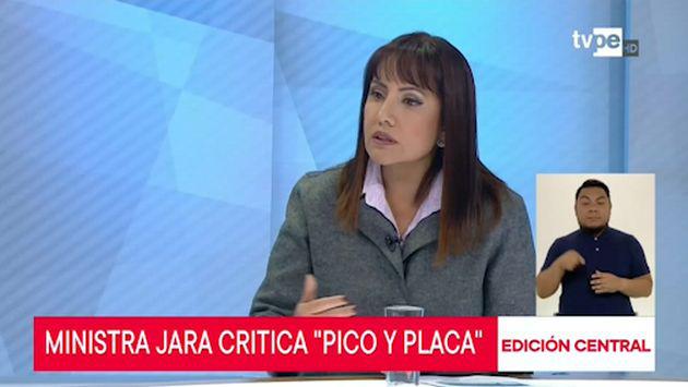 La ministra María Jara se pronunció sobre el plan pico y placa para camiones. (TV Perú)
