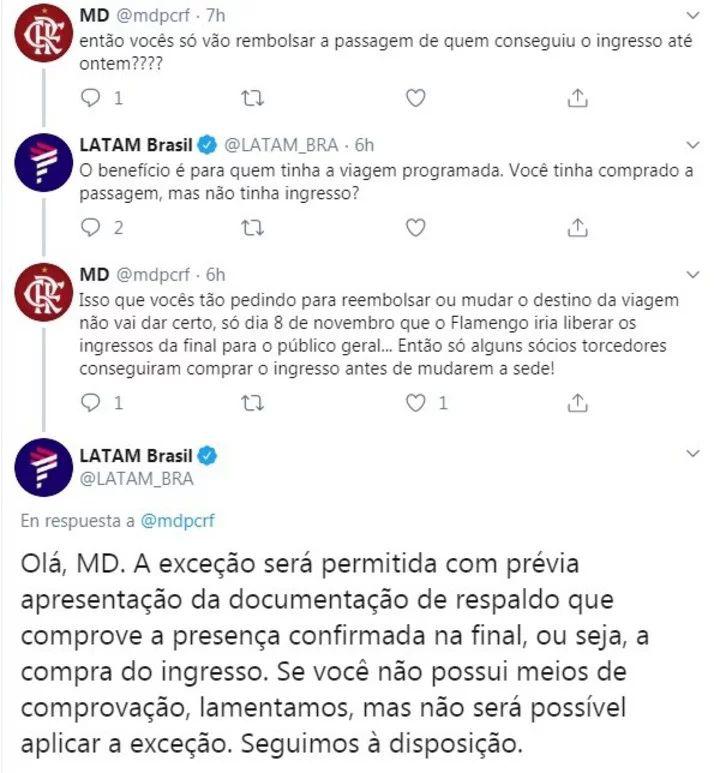 Las respuesta de Latam Brasil en Twitter.