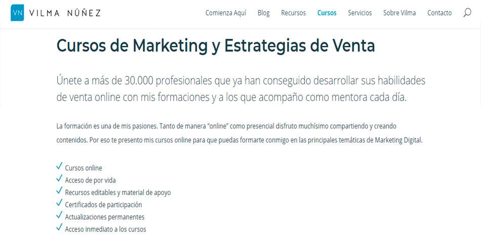 La web Vilma Núñez es el espacio perfecto para los amantes del Marketing Digital. (Foto: Captura)