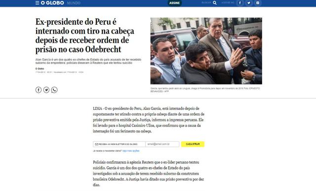 Alan García fue internado de urgencia tras detención. (Foto: O'Globo - Brasil)