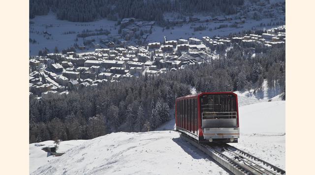 Un tranvía se abre paso entre la montaña Weissfluhjoch en Davos (Suiza). Llegar a esa ciudad desde Zurich puede costar entre US$ 35 dólares, si se viaja en automóvil, y US$ 9,500 si se opta por un helicóptero.  (Foto: AP)