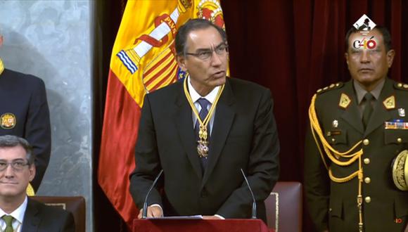 El presidente Martín Vizcarra se presentó ante el hemiciclo del Congreso en España durante su visita a este país. (Foto: YouTube / Canal de Diputados de España)