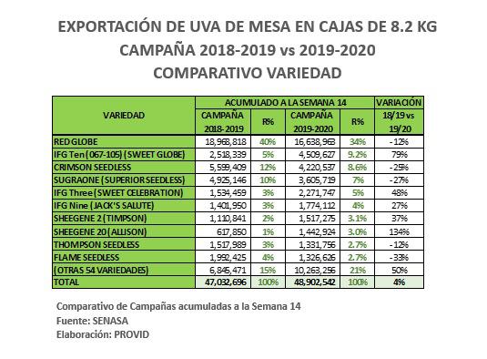 Variedades de uva de exportación peruana. (Elaboración: Provid)