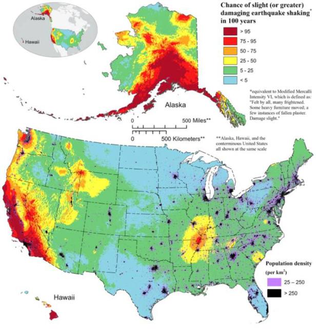 The USGS has released its new report on seismic zones in regions of the United States that have a high probability of strong earthquakes.  (Photo: USGS)