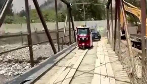Puente provisional Huampaní recibirá mantenimiento ante crecida del caudal del río Rímac. (Captura: Canal N)