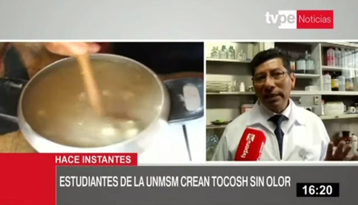 Miguel Sandoval, director del Centro de Investigación de Bioquímica y Nutrición, explicó que se ha conseguido una nueva versión del tocosh a través de un proceso de “esferificación”. (TV Perú)