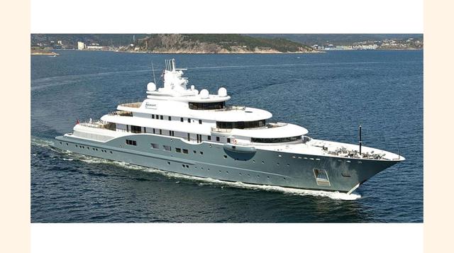 RADIANTE  – US$ 240  millones.   El multimillonario de Emiratos Árabes Abdullah Al Futtaim no tiene que preocuparse demasiado si los piratas tratan de secuestrar su megayate de 360 pies. Radiante fue comprada por el oligarca ruso Boris Berezovsky en 2011 
