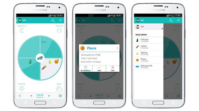 Medisafe avisa los medicamentos (App gratuita y disponible para iOS y Android). Ayuda a organizar y recordar la toma de medicamentos. Al abrirla se despliega una pantalla en la que aparece un círculo dividido en cuatro partes, que representan las franjas 
