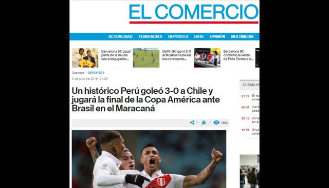 Así informó la prensa mundial tras la victoria de Perú sobre Chile y clasificación a la final de la Copa América 2019.