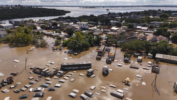 Vista aérea de las inundaciones en Eldorado do Sul, estado de Rio Grande do Sul, Brasil. (Foto: AFP)
