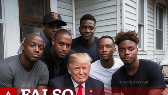 Esta imagen fue muy vista en redes sociales con una leyenda que decía que Trump había detenido su caravana para posar con estos hombres.