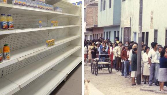 Foto: Venezuela en el 2021 a la izquierda y a la derecha, Perú en 1986, cola antes la escasez de alimentos. (Fuente: AFP y archivo GEC)