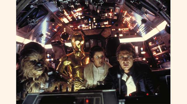 La princesa Leia con Han Solo, Chewbacca y C-3PO a punto de escapar del planeta helado de Hoth, en The Empire Strikes Back. (Foto: Lucasfilm).