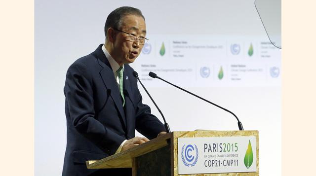 El secretario general de las Naciones Unidas Ban Ki-moon ofrece el discurso de bienvenida a la Conferencia Mundial del Cambio Climático 2015 (COP21) en Le Bourget, cerca a París, Francia. (Foto: Reuters)
