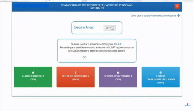 Los usuarios podrán conocer los gastos aplicables a la deducción del IR por concepto de arrendamiento de inmuebles, intereses hipotecarios, servicios profesionales o pago de Essalud a trabajadores del hogar. (Foto: Captura)