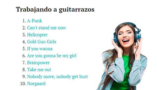 FOTO 5 | Trabajando a guitarrazos
1.	A-Punk
2.	Can't stand me now
3.	Helicopter
4.	Gold Gun Girls
5.	If you wanna
6.	Are you gonna be my girl
7.	Brainpower
8.	Take me out
9.	Nobody move, nobody get hurt
10.	Norgaard