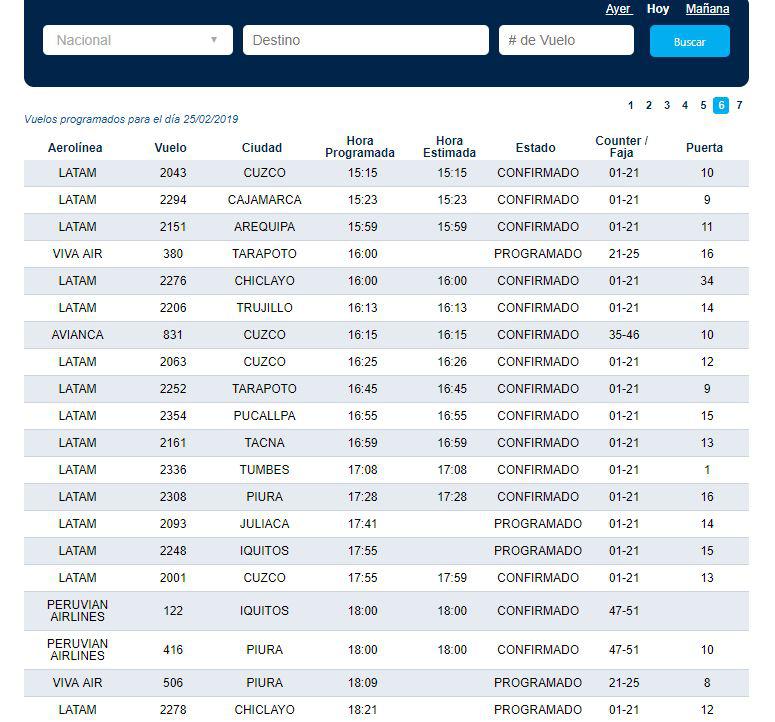 Estado de vuelos nacionales. (Foto: Difusión)