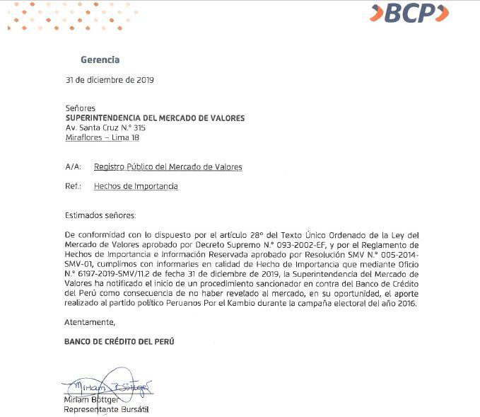 Hecho de importancia remitido por el BCP. (Foto: SMV)
